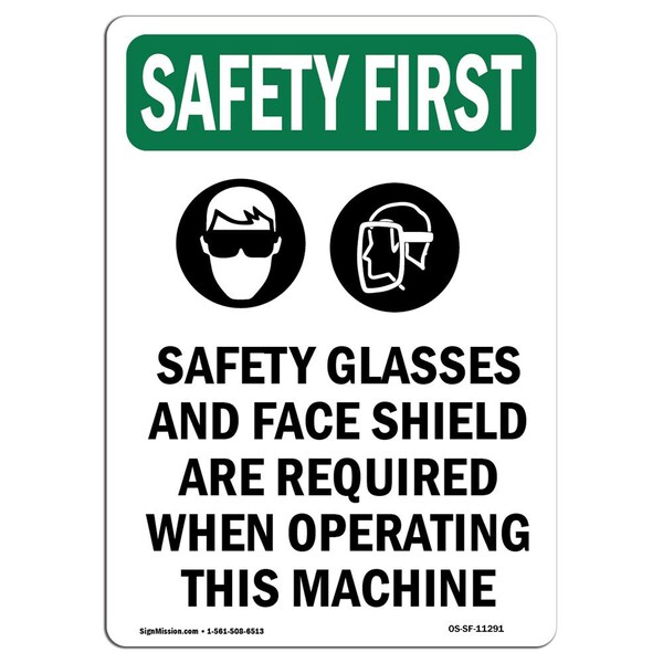 OSHA Sign, Glasses And W/ Symbol, 18in X 12in Decal, 12" W, 18" H, Portrait, OS-SF-D-1218-V-11291